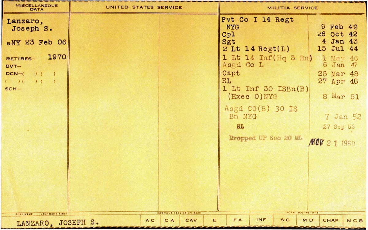 Joseph S. Lanzaro Military Service Record