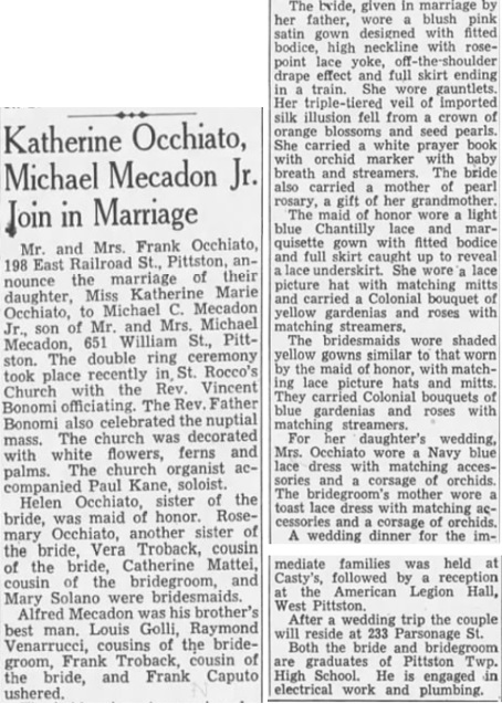 Katherine Occhiato and Michael Mecadon Marriage