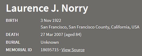 Laurence Joseph Norry Death Record