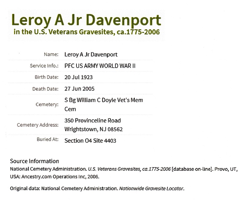 Leroy Davenport Military Record