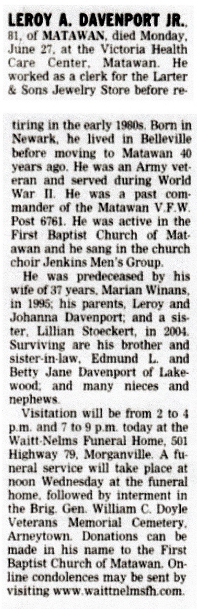 Leroy A. Davenport Obituary
