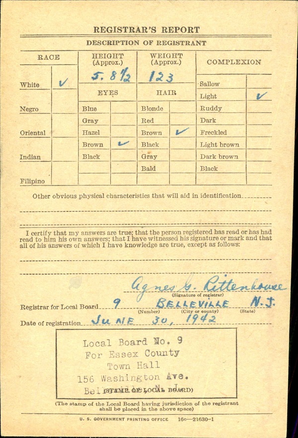 Leroy Davenport WW2 Draft Registration