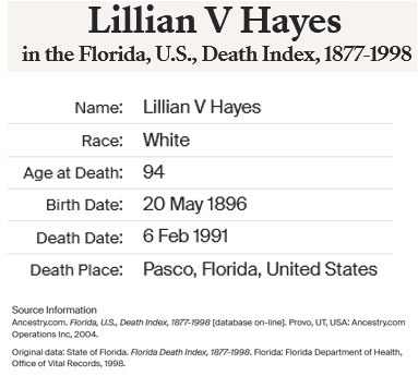 Lillian Donahue Lau Hayes Death Index