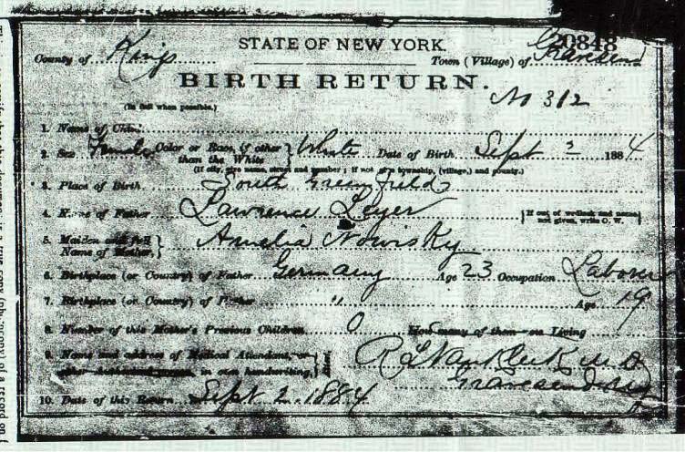 Louisa Lanzaro Birth Certificate