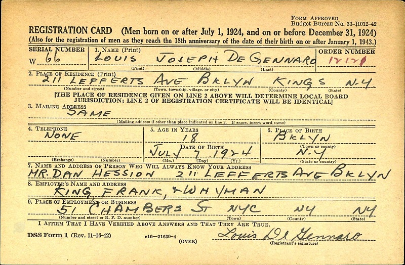 Louis DeGennaro Military Record