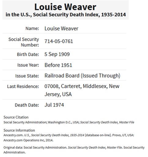 Louise Winans Weaver SSDI
