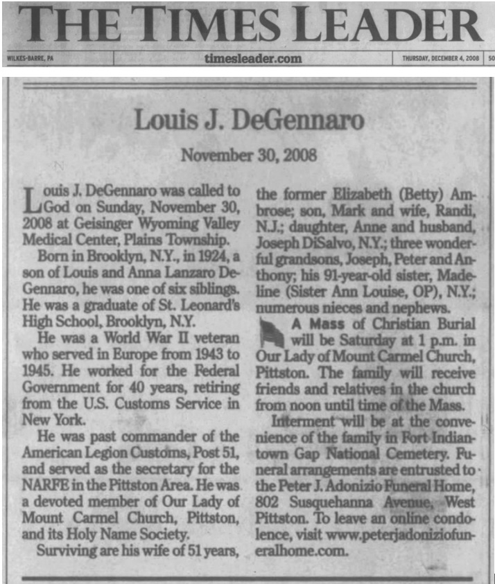 Louis J. DeGennaro Obituary