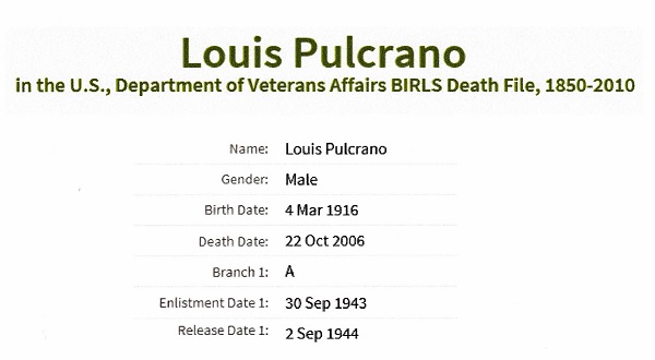Louis C. Pulcrano Military Record