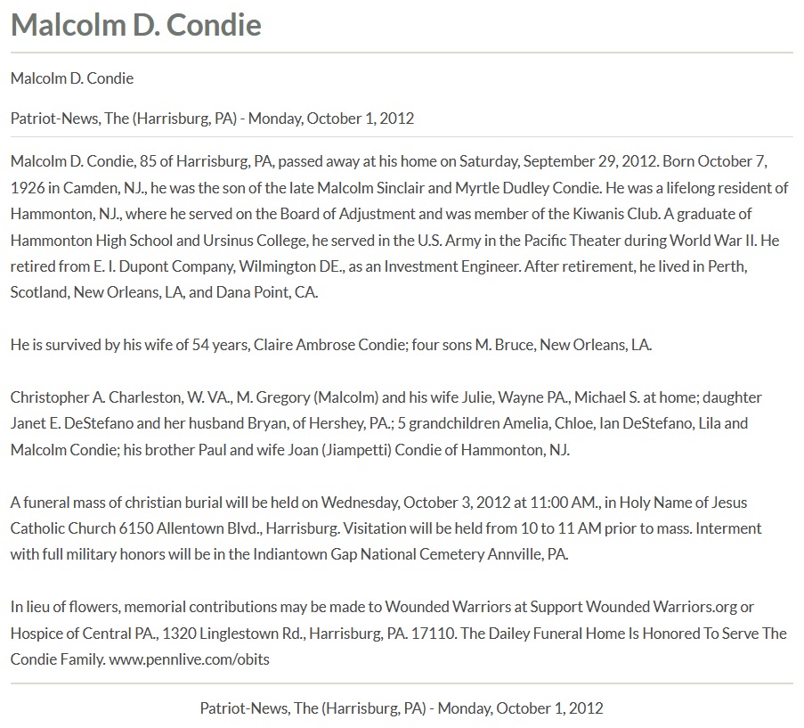 Malcolm Condie Obituary