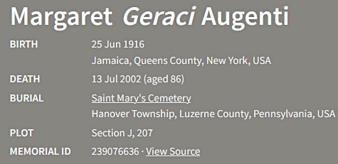 Margaret Augenti Death Record