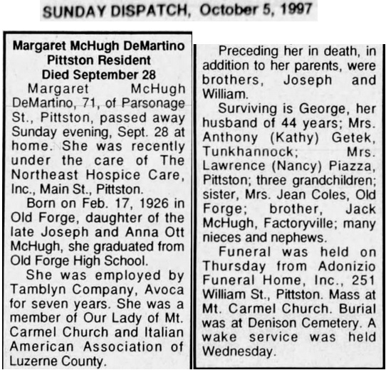 Margaret McHugh DeMartino Obituary