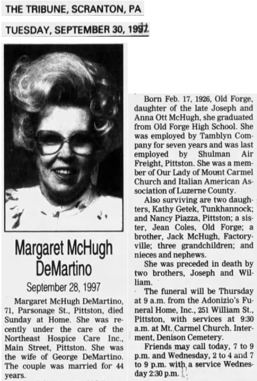Margaret McHugh DeMartino Obituary