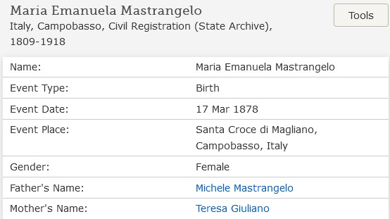 Maria Emanuela Mastrangelo Birth Index