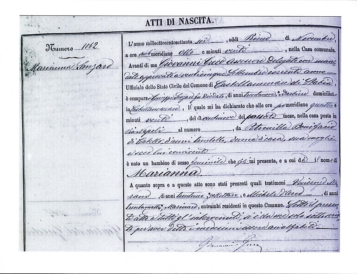 Marianna Lanzara Birth Record