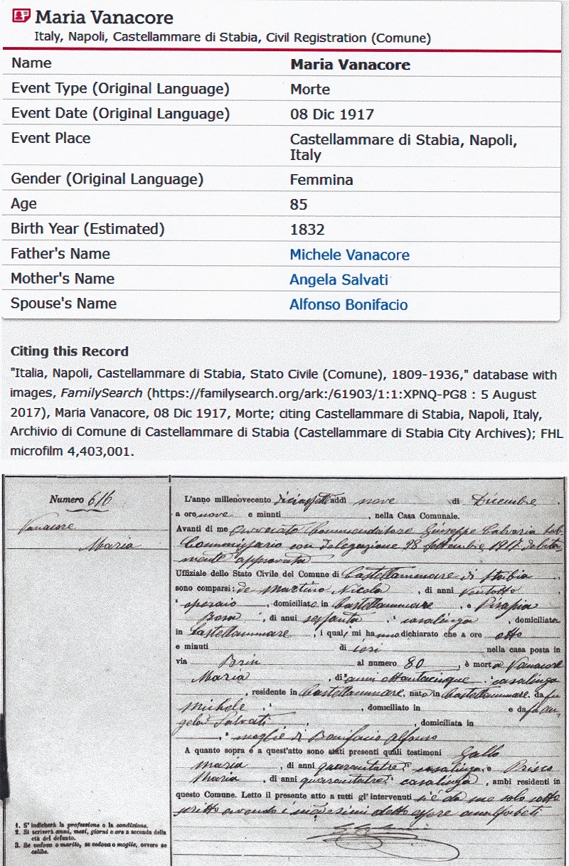 Anna Maria Vanacore Bonifacio Death Record