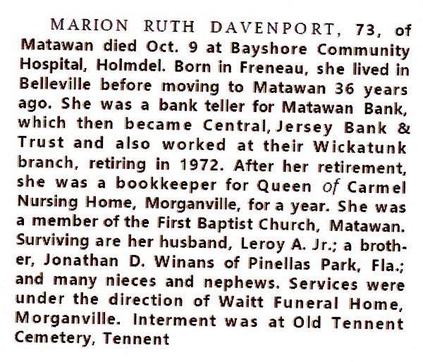 Marion Winans Davenport Obituary