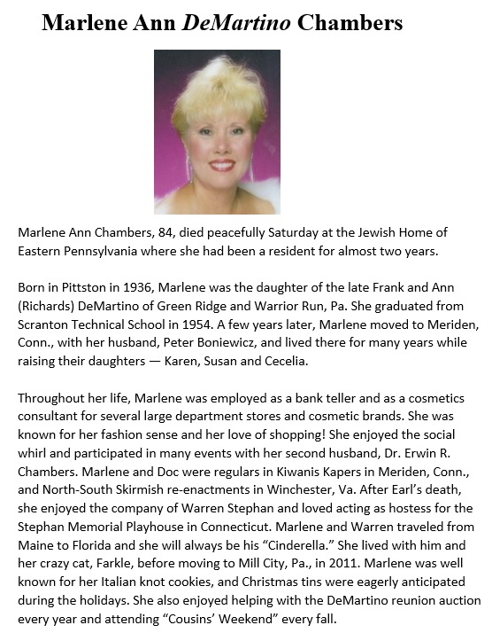 Marlene DeMartino Boniewicz Chambers Obituary