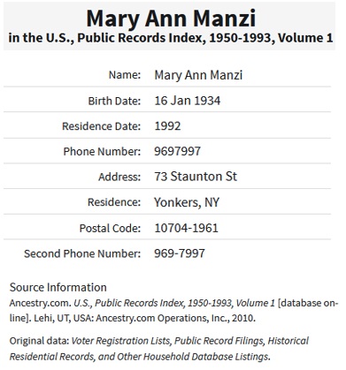 Mary Ann DeMartino Birth Record