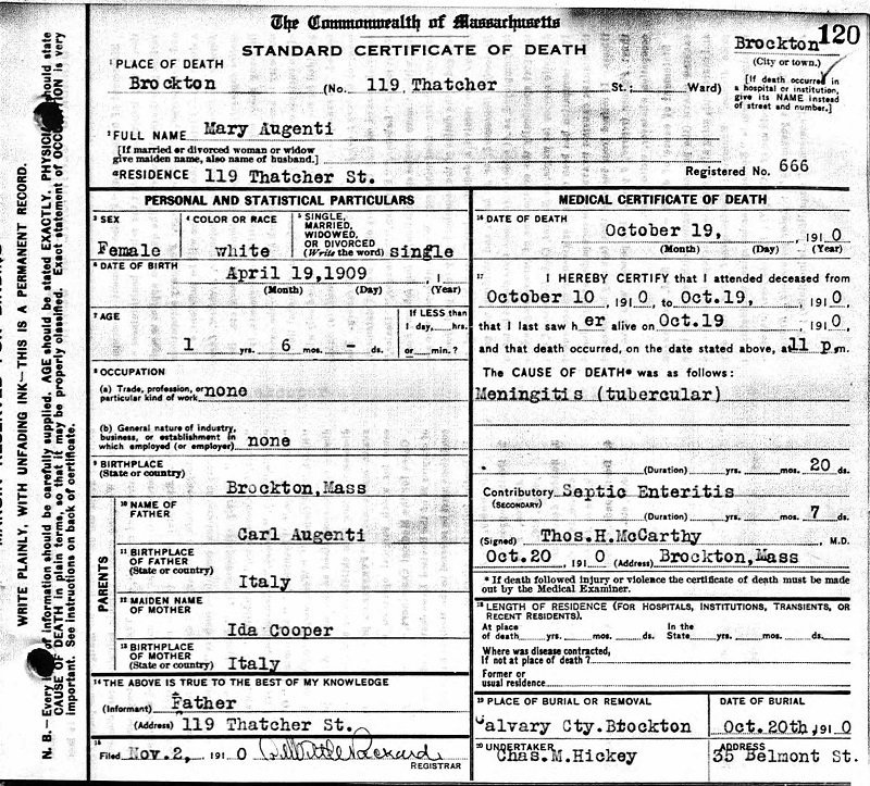 Mary Augenti Death Certificate