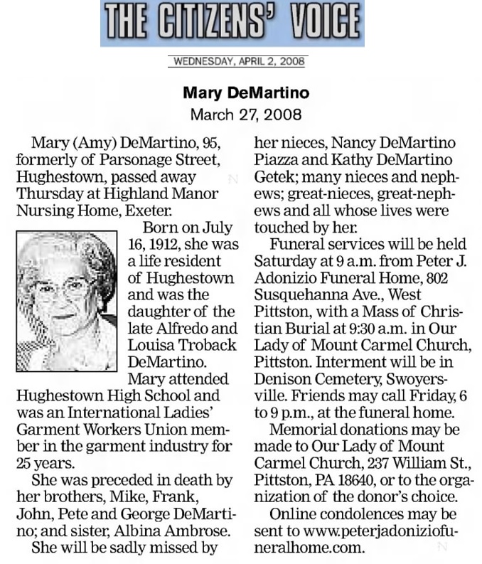 Mary DeMartino Obituary
