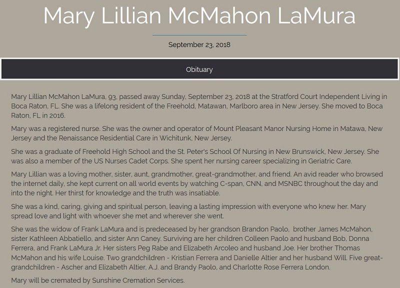 Mary L. McMahon LaMura Obituary
