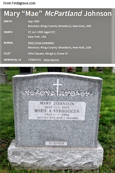 Mae McPartland Cemetery Record