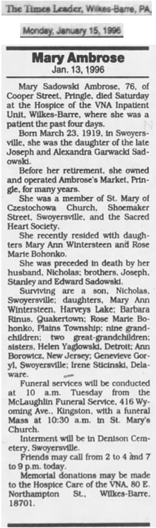 Mary Sadowski Ambrose Obituary