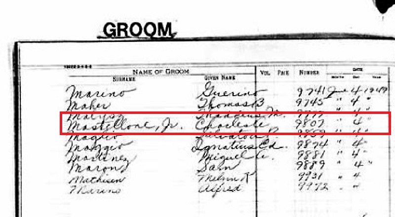Charles A. Mastellone Jr. and Stella Esposito Marriage Index