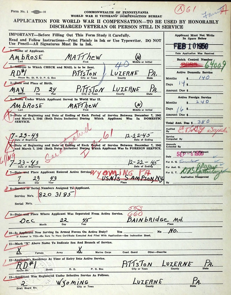 Matthew Ambrose Jr. Military Record