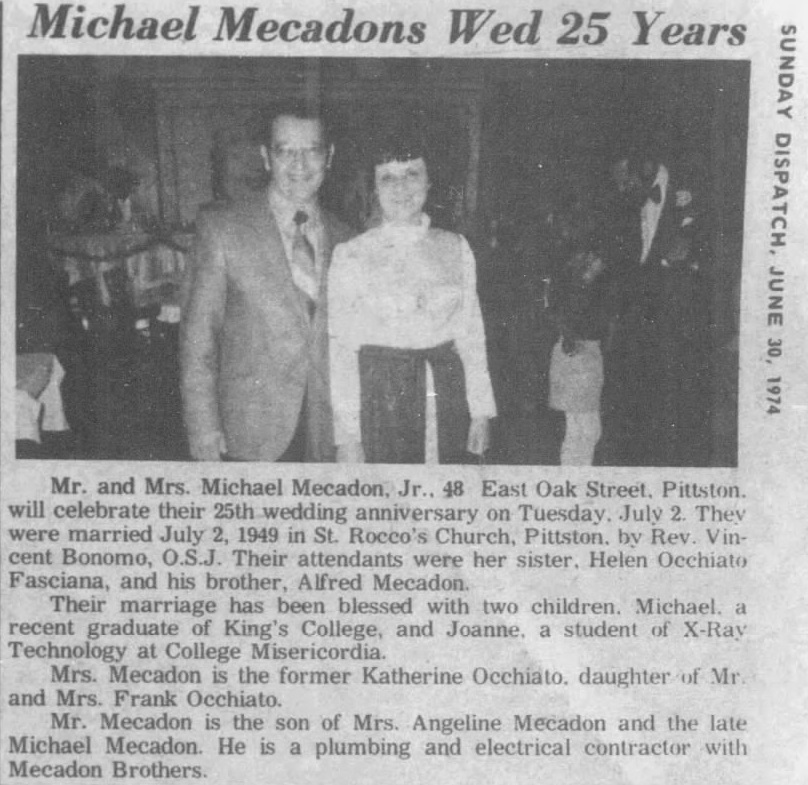 Katherine Occhiato and Michael Mecadon 25th Anniversary