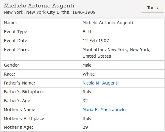 Michael A. Augenti Birth Index