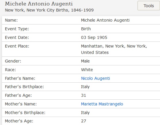 Michael Antonio Augenti Birth Index