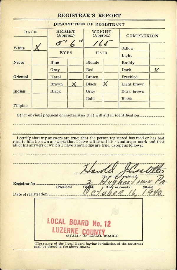 Michael DeMartino World War II Draft Registration