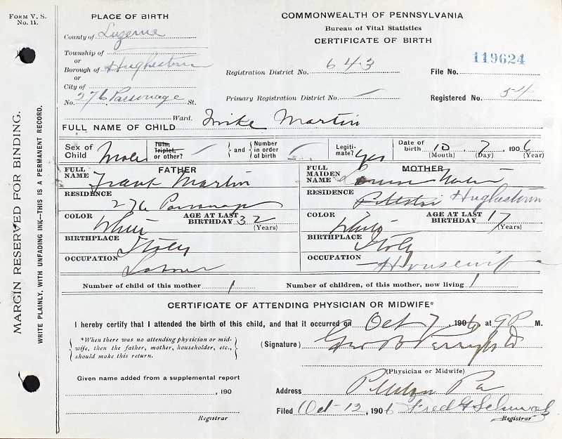 Michael DeMartino Birth Certificate