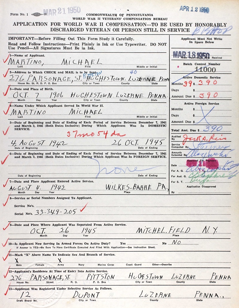 Michael DeMartino World War II Military Record