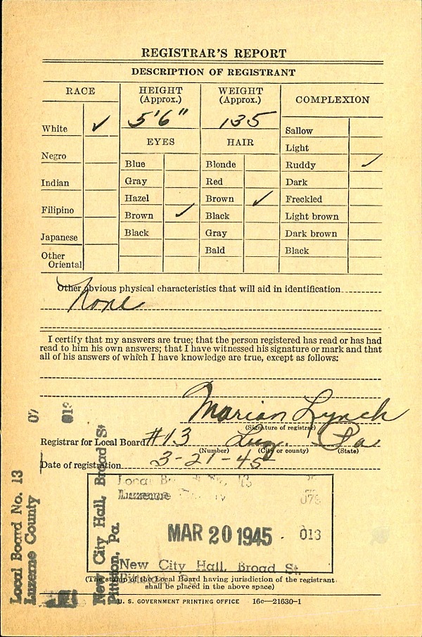 Michael J. Fasciana WW2 Draft Registration