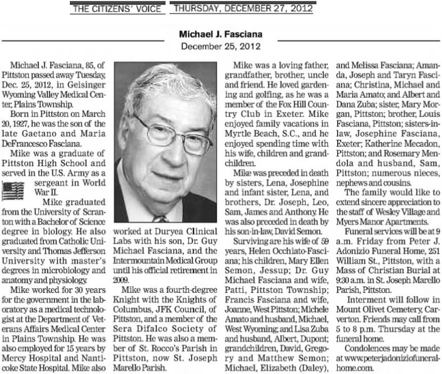 Michael J. Fasciana Obituary