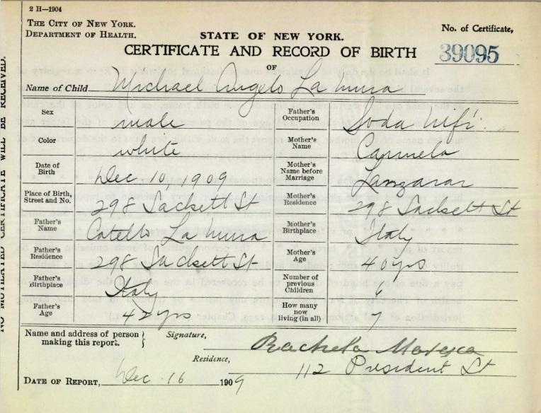 Michael Kent LaMura Birth Certificate