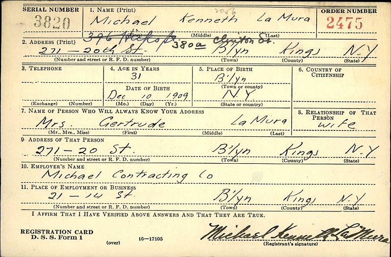 Michael LaMura World War II Draft Registration