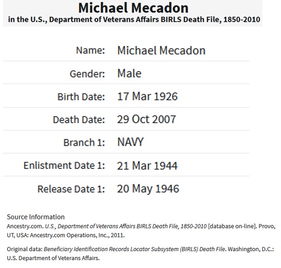 Michael C. Mecadon Military Record