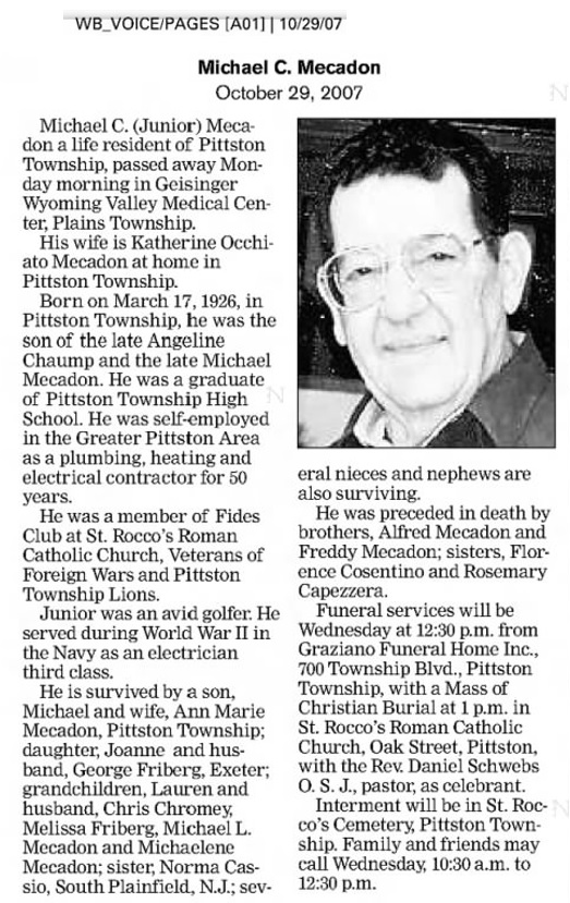 Michael C. Mecadon Obituary