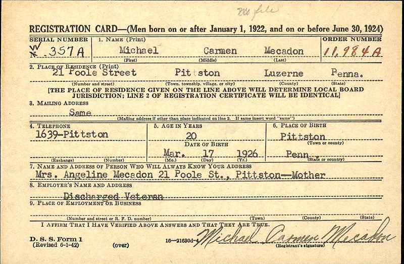 Michael C. Mecadon Military Record
