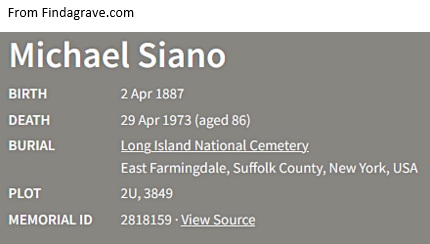 Michael Siano Cemetery Record