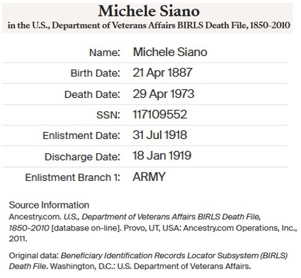 Michael Siano Veterans Department Service Record