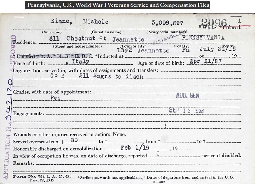 Michael Siano Military Enlistment Record