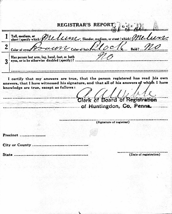 Michael Siano WW1 Draft Registration