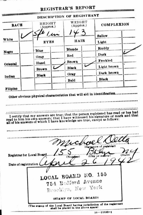 Michael Siano WW2 Draft Registration