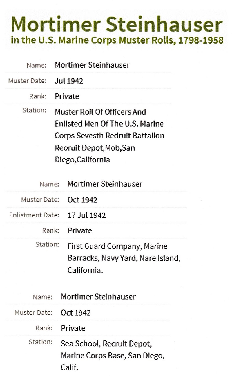 Mortimer Steinhauser Military Records