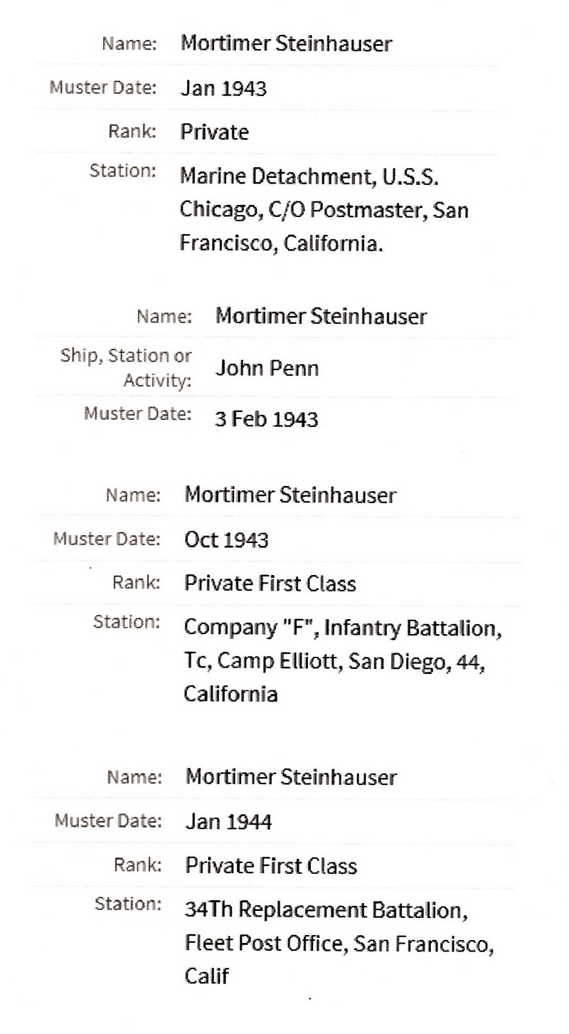 Mortimer Steinhauser Military Records