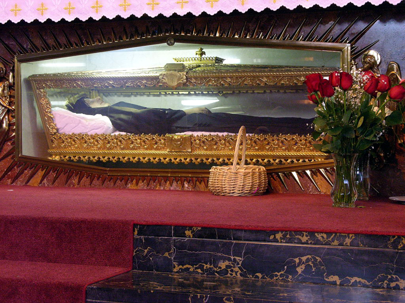 Mother Cabrini enshrined under glass